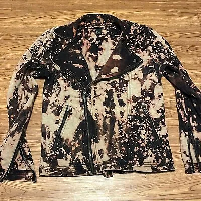 H & M Women’s Moto Biker Jacket Multi Zippers Black White Pink Tie-dye Small • $34.75