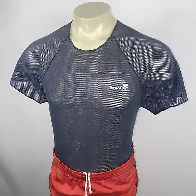 Vintage 70s 80s Mesh Shirt See Through Track & Court Disco Surf Vtg Mens LARGE • $39.99