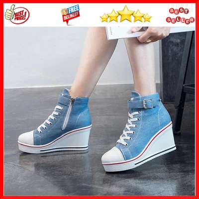 $36.99 • Buy Lady's High Top Wedge Heel Sneakers Women Pumps Lace Up Sport Canvas Shoes New