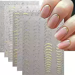 6 Sheets Metallic Nail Art Stickers Gold Silver French Nail Decals Design 3 • $12.80