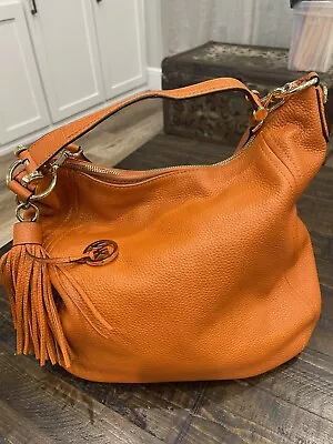 Michael Kors Fulton Orange Pebble Leather Hobo Bag Purse Large Satchel • $65