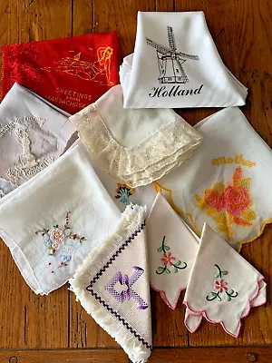 VINTAGE Hankies Handkerchief's Lot Of 21 Hankie Pouch 2 Sachets Lace Cotton • $10