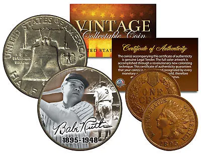 BABE RUTH 1948 Franklin Half Dollar & 1895 Indian Head Penny 2-Coin Set LIFETIME • $28.95