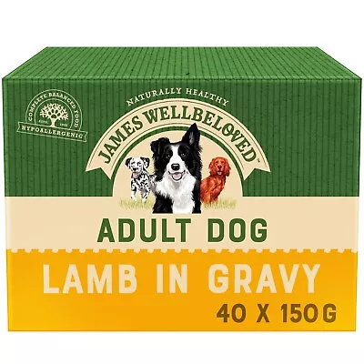 40 X 150g James Wellbeloved Adult Wet Dog Food Pouches Lamb & Rice In Gravy • £34.99
