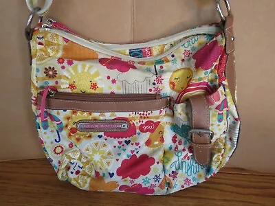 Lily Bloom Colorful Floral Double Zip Multi-Pocket Shoulder Bag Purse • $17