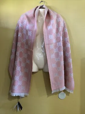 Authentic NWT Gucci Scarf Wool Jaquard Pink/Beige LADY MOUL NEST Wrap 45x195 Cm • $350