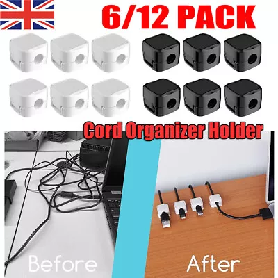 6/12x Magnetic Cable Clips Self-Adhesive Cord Organizer Holder Desk Cables Fixed • £9.79