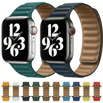 $19.88 • Buy For 41/ 45mm Apple Watch Series 6 7 5 4 3 2 SE Leather Link Band Magnetic Strap