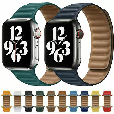 $11.23 • Buy Leather Link Band Magnetic Strap For Apple Watch Series 8 7 SE 6 5 4 321 38-45mm