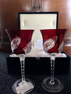 Faberge Crystal Plume Goblet Pair Red New In Box • $279.99