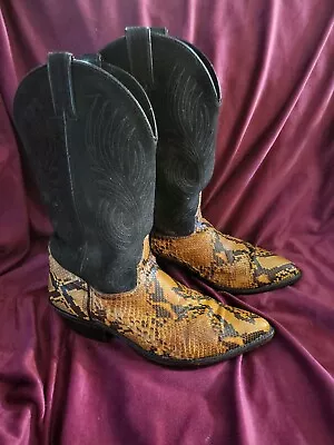 Vtg Code West Black Men's 9 M Python Snakeskin Western Cowboy Boots USA Made 80s • $19.99