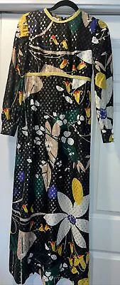 Vintage  L’Aiglon Semi Sheer Floral Gold Empire Waist GORGEOUS Long Dress Size 8 • $129