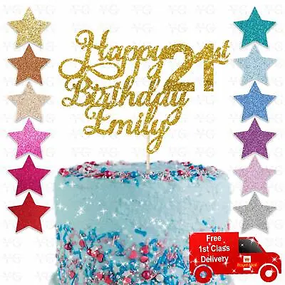 Personalised Glitter 21st Happy Birthday Cake Topper Any Age Any Name 16th 30th • £2.75