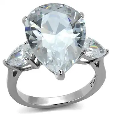 Ladies Three Stone Ring Pear Cut 8 Carat Total Stainless Steel Cz Silver 2256 • £22.99