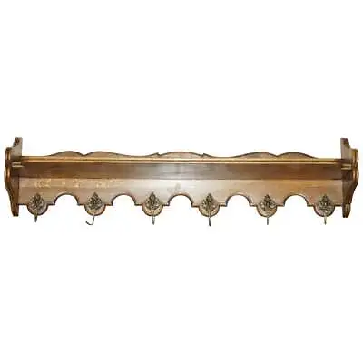 Lovely Antique Dutch Fine Cherub Oak Coat Hat Scarf Wall Rack Hanger Royal Hooks • $1200.09