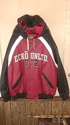 Ecko Unltd Mens XXL Red Black&White Leather Hoodie Bomber Jacket RARE Streetwear • $160