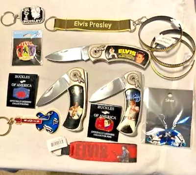 Elvis Presley Hardware LOT Keychains Knives Earrings Magnet Pinbacks Bangles • $24.77