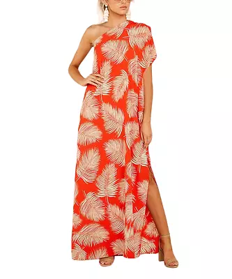 Danqi Apricot Floral Asymmetric Side-Slit Maxi Dress Size L • $29.69