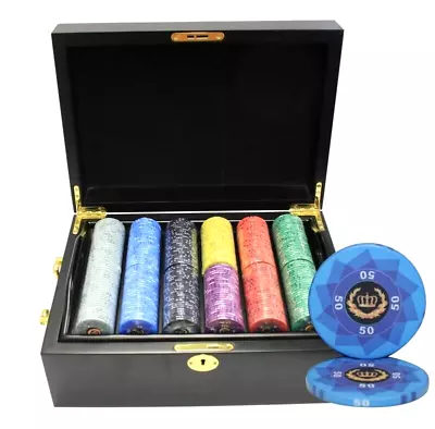 Mrc Poker 500pcs Laurel Crown Ceramic Poker Chips Set Mahogany Wood Case • £289.25