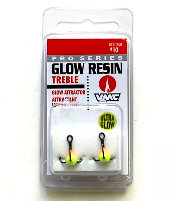 VMC Pro Series Glow Resin Treble Hook Size 10 Orange Chartreuse 2-Count Package • $8.24