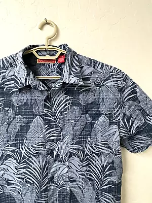 Havanera Co Hawaiian Shirt Mens L 45x28 Linen Butn Up Short Slv Blue Flora  EUC • $10.97