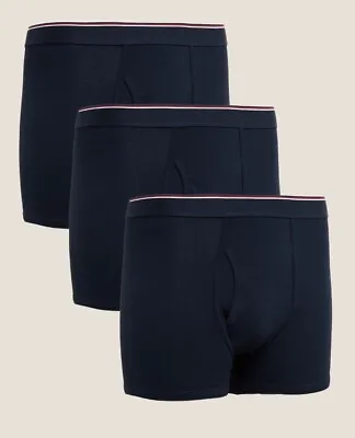 M&S Mens 3 Pack Trunks Navy Jersey Cotton Lycra Flexifit Cool & Fresh Medium • £17.50