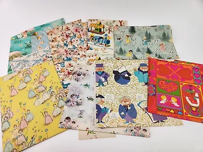 Lot Vintage Wrapping Paper Sheets MCM Retro Ephemera Children Kitschy 60s 70s • $34.99