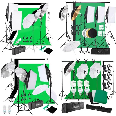 Multiple Styles Softbox Photography Studio Lighting Light Stand Backdrop Set Kit • £95.93