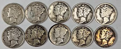 Mercury Silver Dime Lot Of 10 Mixed Dates • $0.01