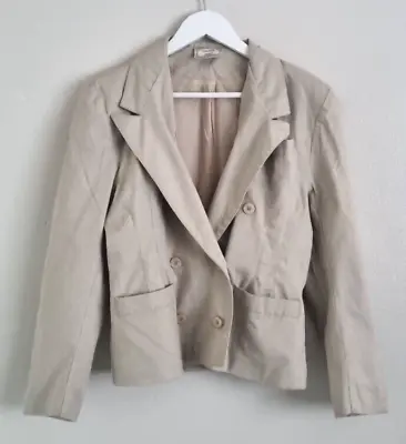 Charlotte Halton Vintage Blazer Jacket Size 12 Womens Beige Linen Blend • £12