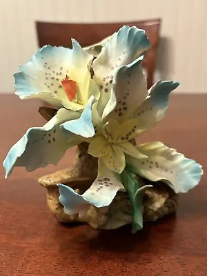 Vintage Porcelain Flower Capodimonte Made In Italy. Blue With Iris On Stump • $17