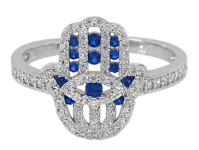 925 Sterling Silver HAMSA Ring - Cubic Zirconia Crystals - Evil Eye Protection • £38.60