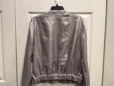 New Womens Express Silver Jacket M Pockets Zipper Metallic Shiny • $34.95