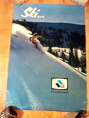 $100 • Buy C 1960s Ski Vail Colorado Original Tourist Travel Poster Skier Skis Powder