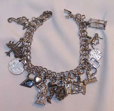 Vintage ELCO Sterling Silver Charm Bracelet-NC Sand Glass Chrms-Estate Jewelry • $99.55