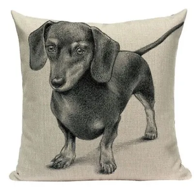 £6.99 • Buy NEW Furever Gifts Dachshund Sausage Dog Mono Sketch Cushion Cover Linen 18  UK