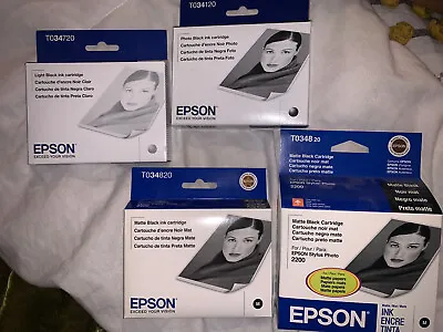 4 Genuine Epson Stylus Photo 2200 Printer Ink Multi Shade Black Bundle Lot T034 • $169.99