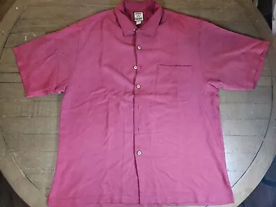 Tommy Bahama Men L Shirt 100% Silk Short Sleeve Wine Red Hawaiian Camp  • $14.98