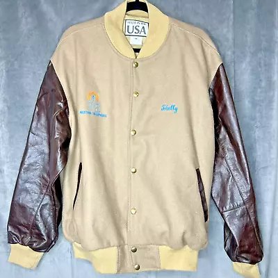 Vintage Varsity Jacket Medium Wool Leather Brown Shelly Western Enterprises USA • $50