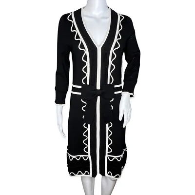 Milly New York Dress Womens Small Black White Sweater Valentina Bow Bohemian • $63.92