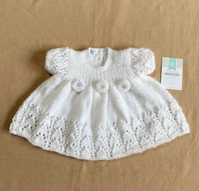 £12 • Buy Hand Knitted Baby Dress 0-3 Months 