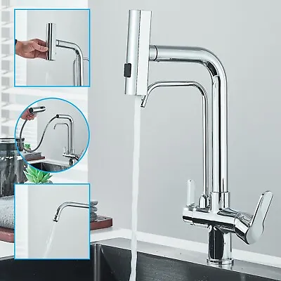 Kitchen Mixer Sink Tap 3 Way Double Handle Pure Water Drinking Water Filter Tap • £59