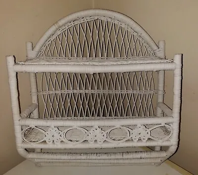 Vintage Wicker Hanging Shelf White Decorative Boho Shabby Chic • $42.99