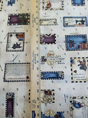 $12.95 • Buy 2 Yds Checkered Past Vintage Cream Cotton Quilting Fabric Sewing Patch Mouse Cat