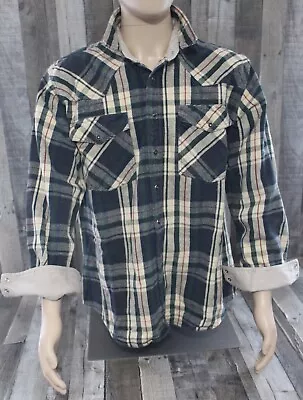 Vtg Painted Mesa Flannel Shirt Mens XL Blue Check LS Pearl Snap Western THICK! • $17.97