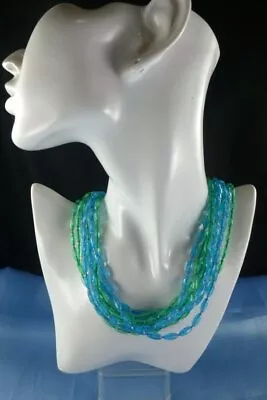Lovely Multi Strand Lucite Bead Necklace Large Ornate Clasp Light Blue Green • $13.88