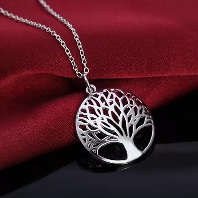 Tree Of Life 925  Sterling Silver Plated  Pendant Necklace 45cm  + Gift Bag UK • £4.99