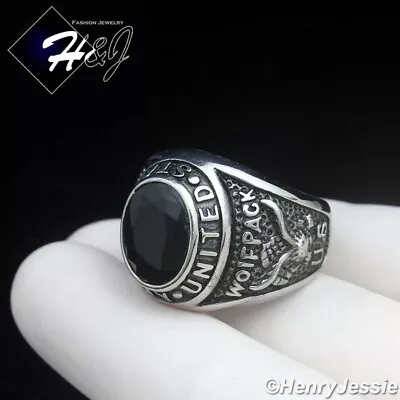 MEN Stainless Steel US Army Military Black Onyx Silver/Black Plated Ring*R100 • $14.99
