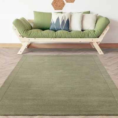 York Rug Sage 100% Wool Rug Plain With Border Living Room Bedroom Area Rugs • £259.99