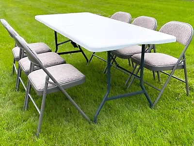 6ft Catering Camping Heavy Duty Folding Trestle Table Picnic Bbq Party Chairs • £22.85